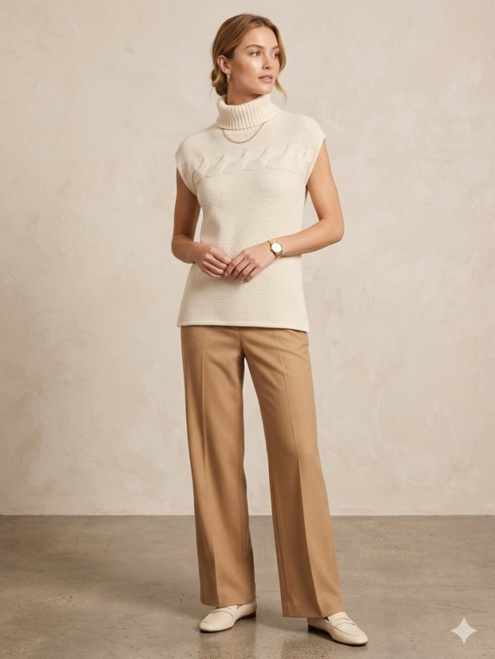 EUC Lafayette 148 100% Cashmere Turtle Neck Sweater Sleeveless Small Ivory